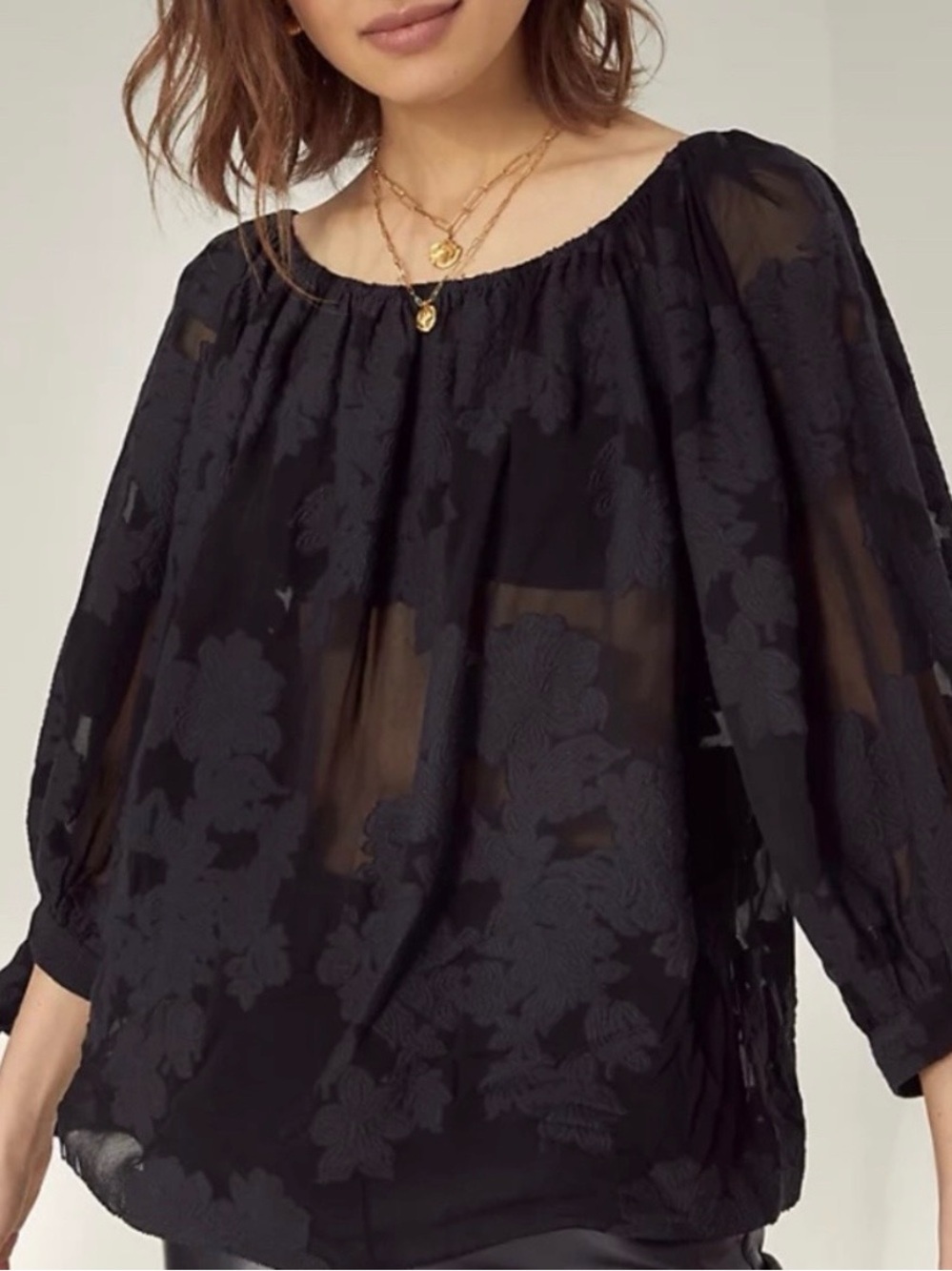 Aritzia Wilfred Calypso Blouse Whimsigoth Boho Witchy Black Floral Small